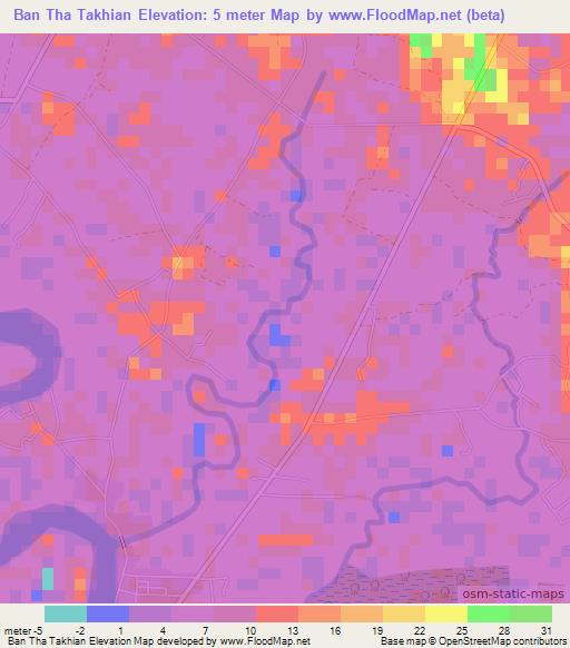 Ban Tha Takhian,Thailand Elevation Map
