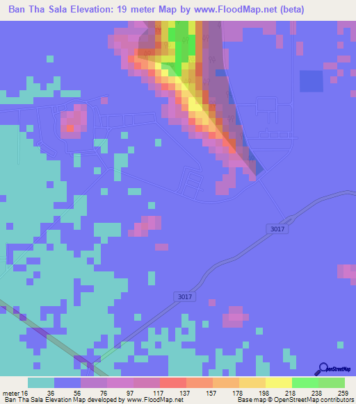 Ban Tha Sala,Thailand Elevation Map