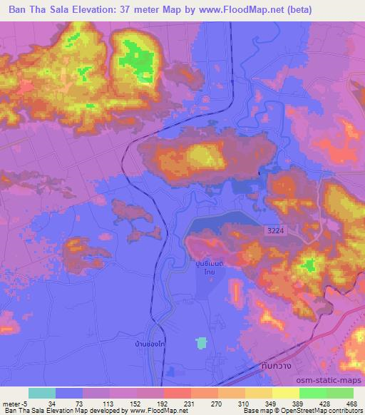 Ban Tha Sala,Thailand Elevation Map