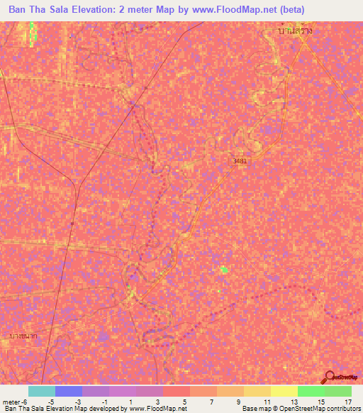 Ban Tha Sala,Thailand Elevation Map