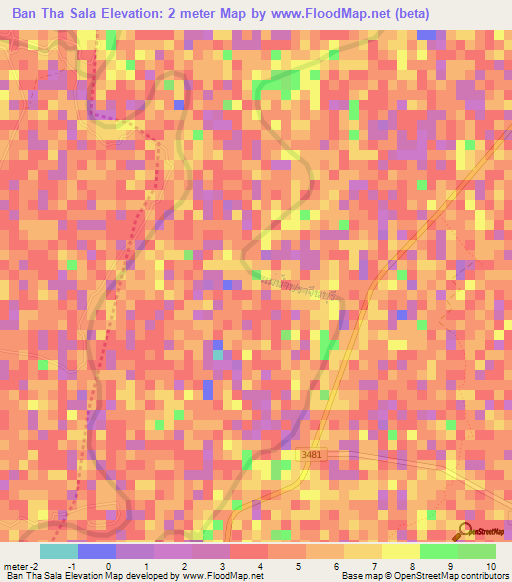 Ban Tha Sala,Thailand Elevation Map