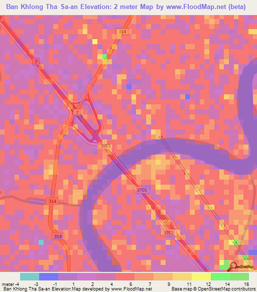 Ban Khlong Tha Sa-an,Thailand Elevation Map