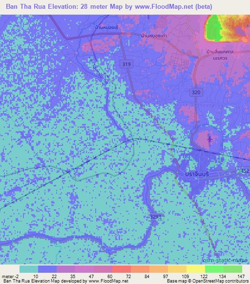 Ban Tha Rua,Thailand Elevation Map