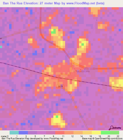 Ban Tha Rua,Thailand Elevation Map