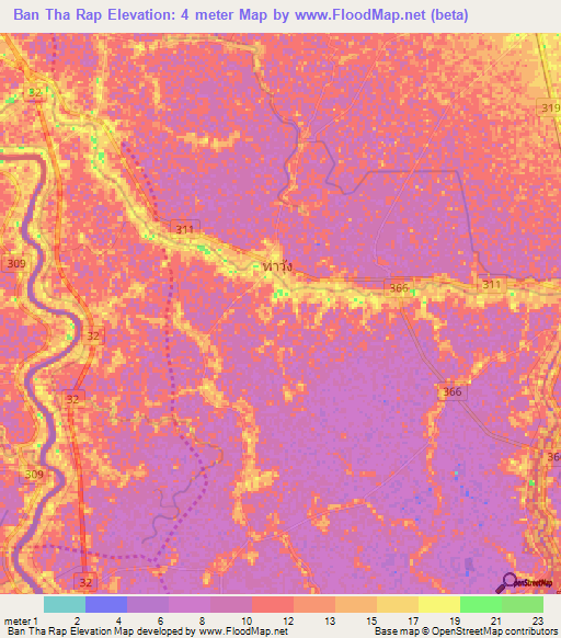 Ban Tha Rap,Thailand Elevation Map
