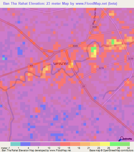Ban Tha Rahat,Thailand Elevation Map