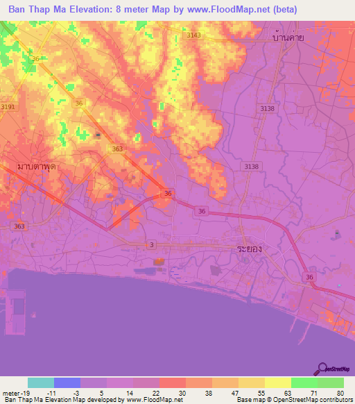 Ban Thap Ma,Thailand Elevation Map