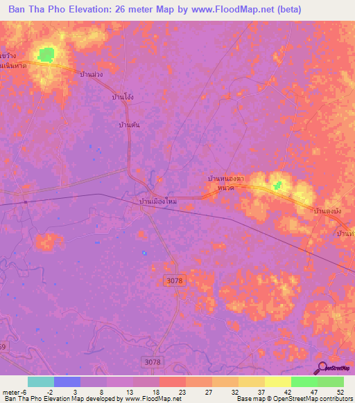 Ban Tha Pho,Thailand Elevation Map