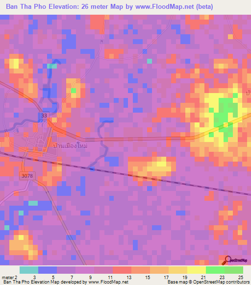 Ban Tha Pho,Thailand Elevation Map