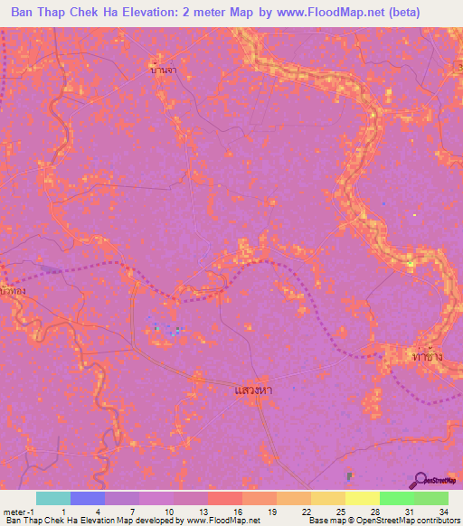 Ban Thap Chek Ha,Thailand Elevation Map