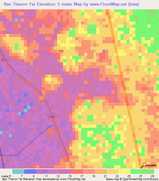 Ban Thanon Yai,Thailand Elevation Map