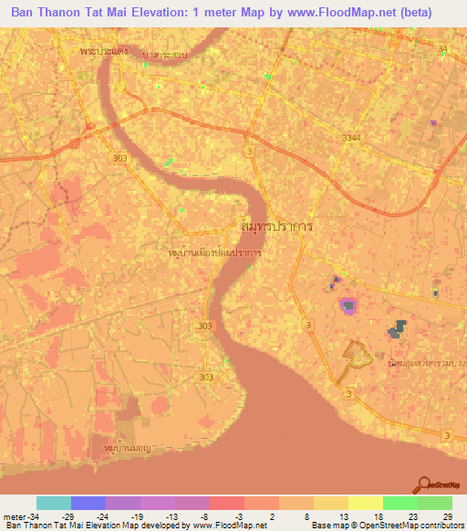 Ban Thanon Tat Mai,Thailand Elevation Map