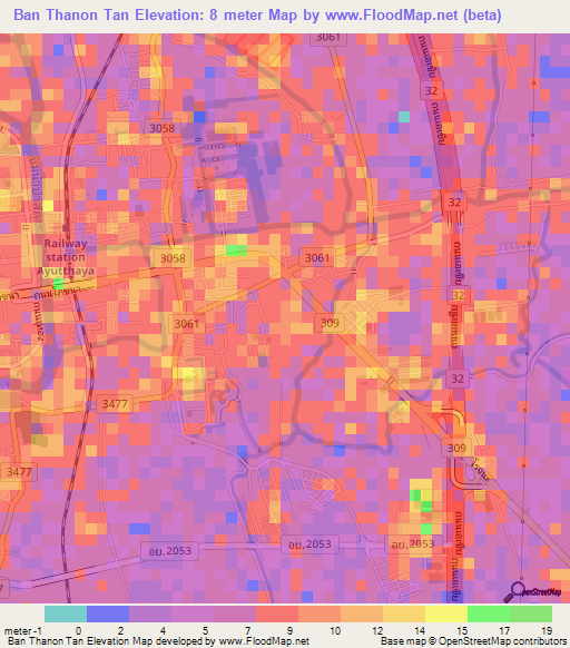Ban Thanon Tan,Thailand Elevation Map