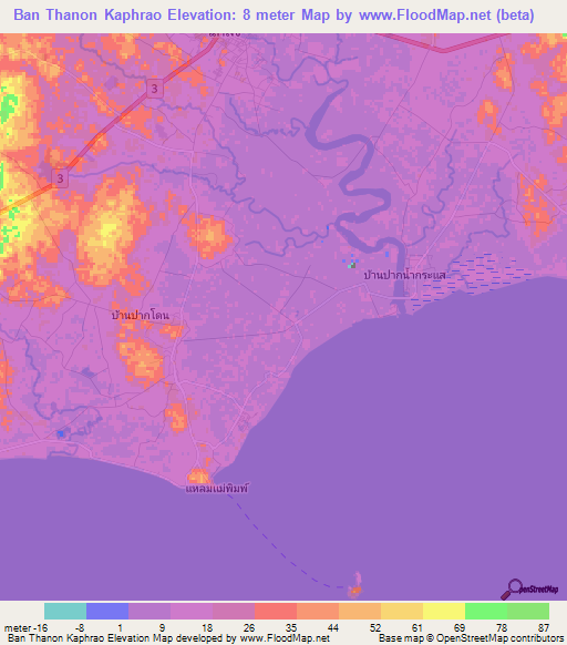 Ban Thanon Kaphrao,Thailand Elevation Map