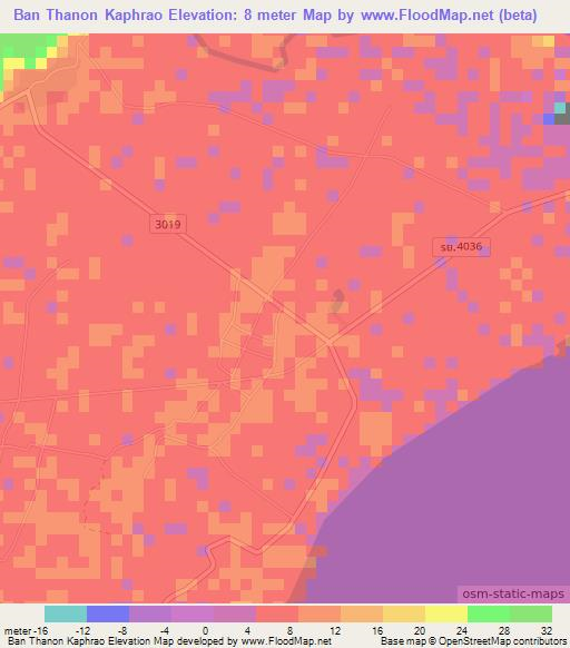 Ban Thanon Kaphrao,Thailand Elevation Map