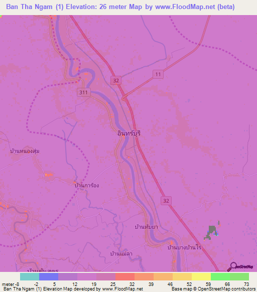 Ban Tha Ngam (1),Thailand Elevation Map