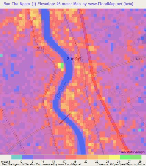 Ban Tha Ngam (1),Thailand Elevation Map