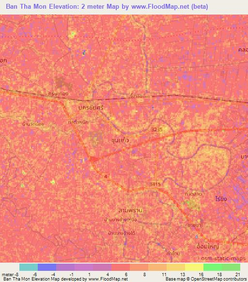 Ban Tha Mon,Thailand Elevation Map