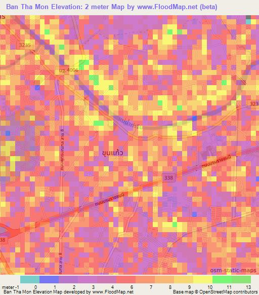 Ban Tha Mon,Thailand Elevation Map