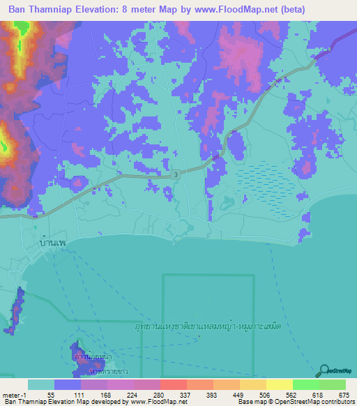Ban Thamniap,Thailand Elevation Map