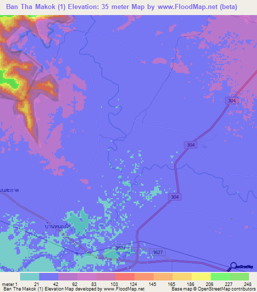 Ban Tha Makok (1),Thailand Elevation Map