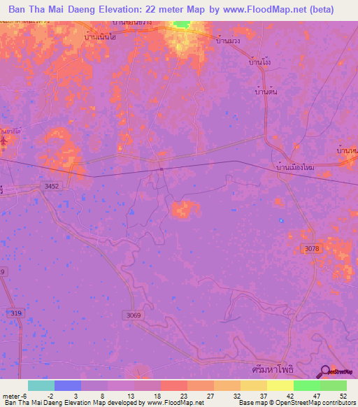 Ban Tha Mai Daeng,Thailand Elevation Map