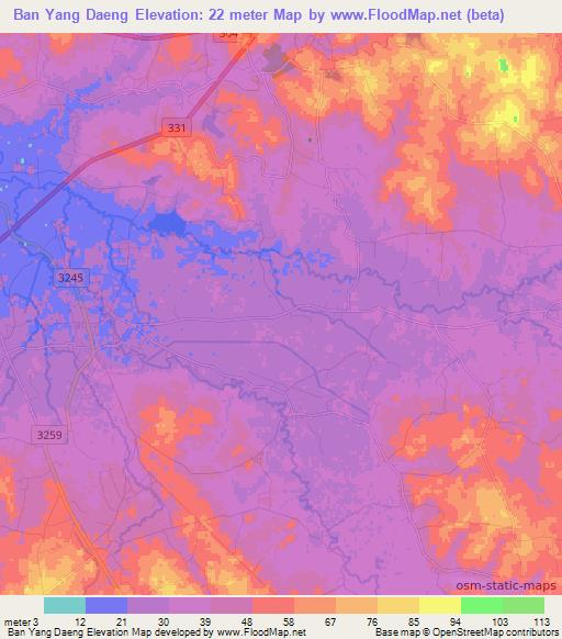 Ban Yang Daeng,Thailand Elevation Map