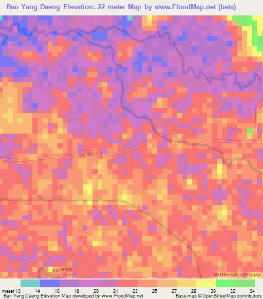 Ban Yang Daeng,Thailand Elevation Map