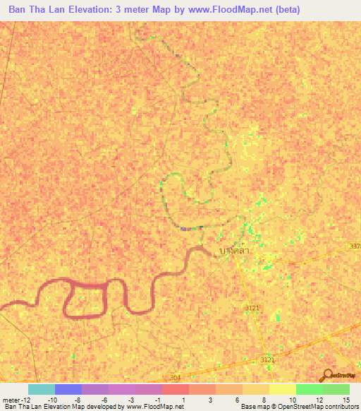 Ban Tha Lan,Thailand Elevation Map