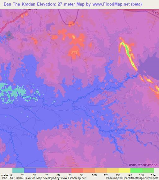 Ban Tha Kradan,Thailand Elevation Map