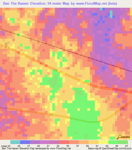Ban Tha Kasem,Thailand Elevation Map