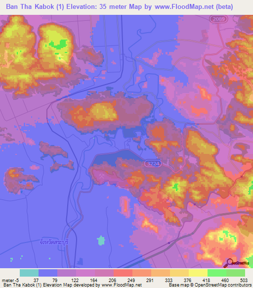 Ban Tha Kabok (1),Thailand Elevation Map
