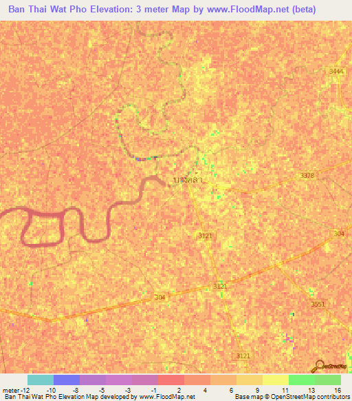 Ban Thai Wat Pho,Thailand Elevation Map