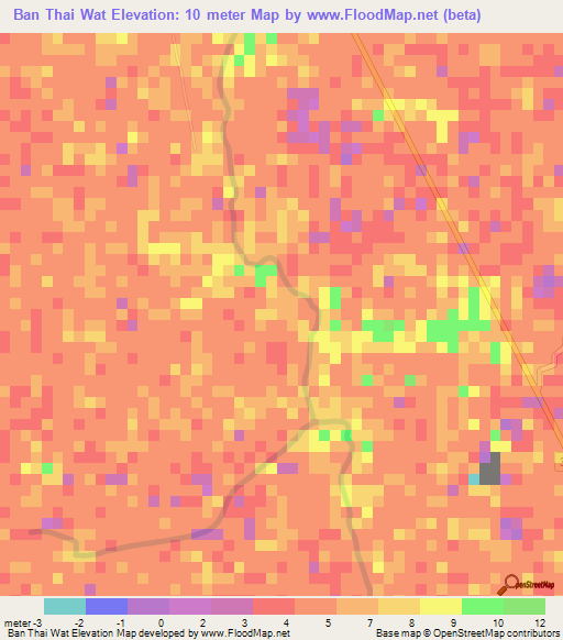 Ban Thai Wat,Thailand Elevation Map