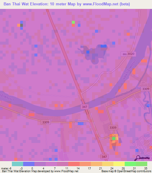 Ban Thai Wat,Thailand Elevation Map
