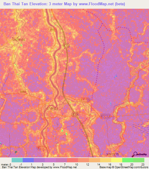 Ban Thai Tan,Thailand Elevation Map