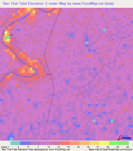 Ban Thai Talat,Thailand Elevation Map