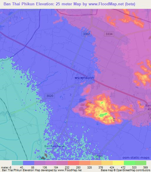 Ban Thai Phikun,Thailand Elevation Map