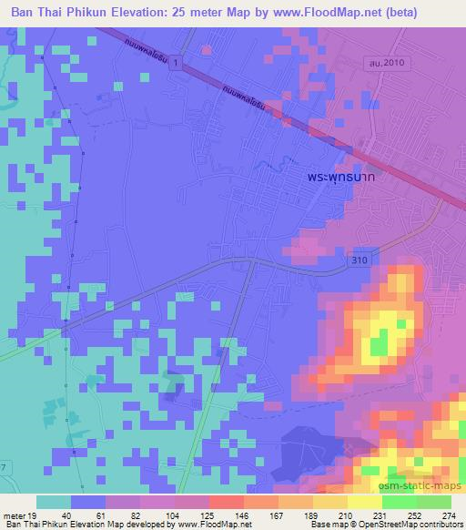 Ban Thai Phikun,Thailand Elevation Map