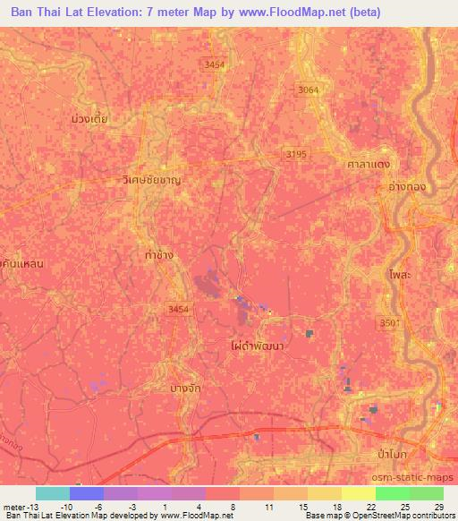 Ban Thai Lat,Thailand Elevation Map