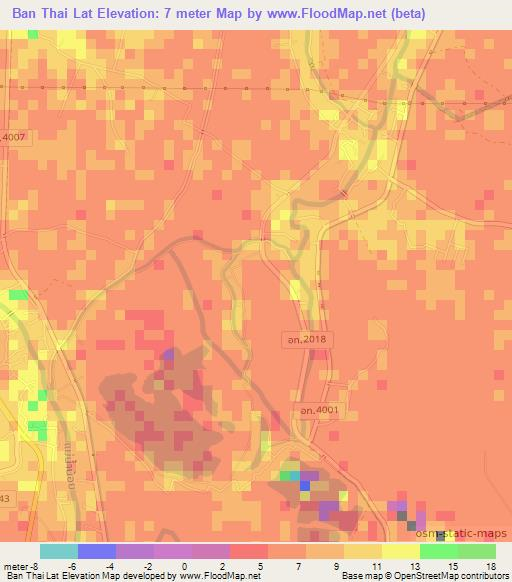 Ban Thai Lat,Thailand Elevation Map