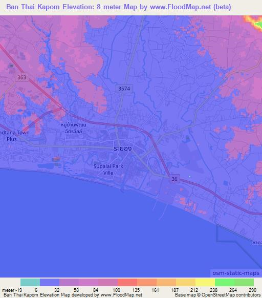 Ban Thai Kapom,Thailand Elevation Map