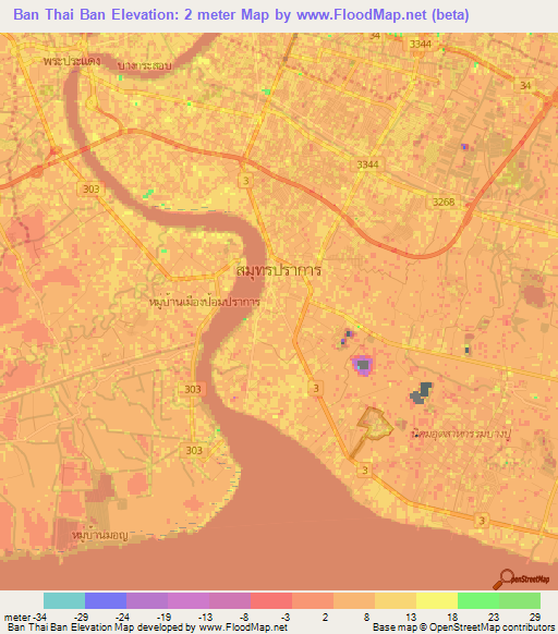 Ban Thai Ban,Thailand Elevation Map
