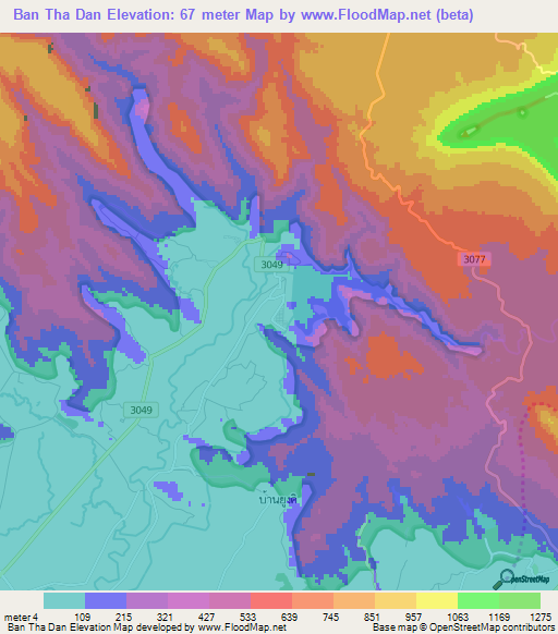 Ban Tha Dan,Thailand Elevation Map