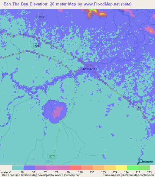 Ban Tha Dan,Thailand Elevation Map