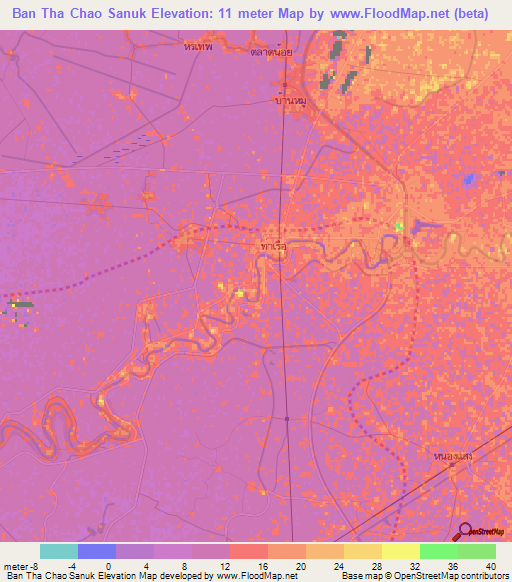Ban Tha Chao Sanuk,Thailand Elevation Map