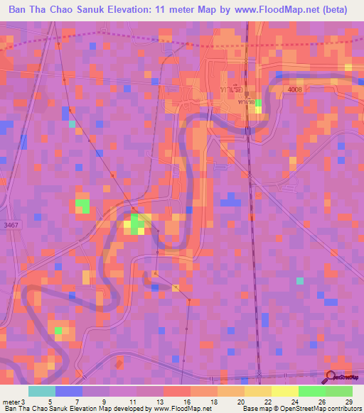 Ban Tha Chao Sanuk,Thailand Elevation Map