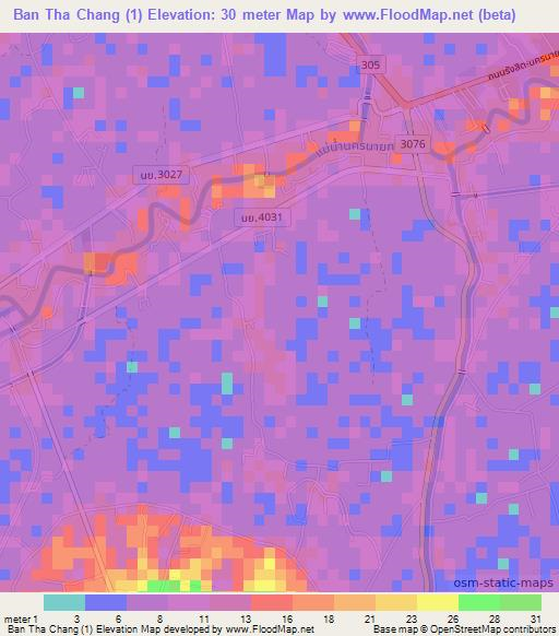 Ban Tha Chang (1),Thailand Elevation Map