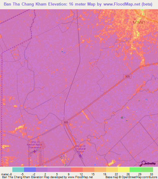 Ban Tha Chang Kham,Thailand Elevation Map