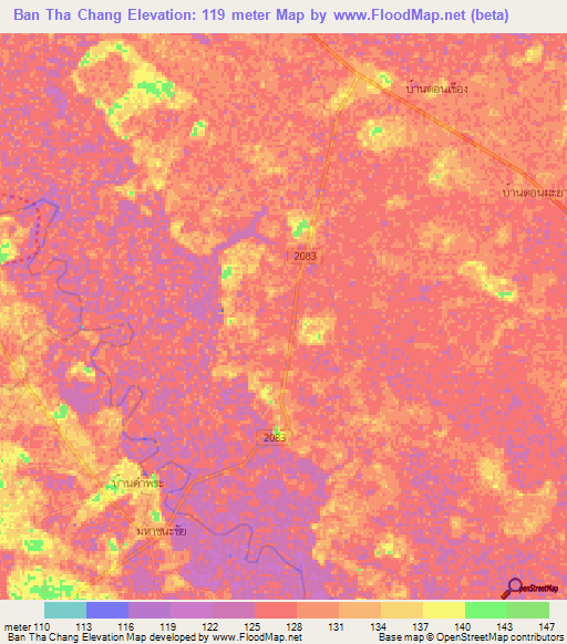Ban Tha Chang,Thailand Elevation Map
